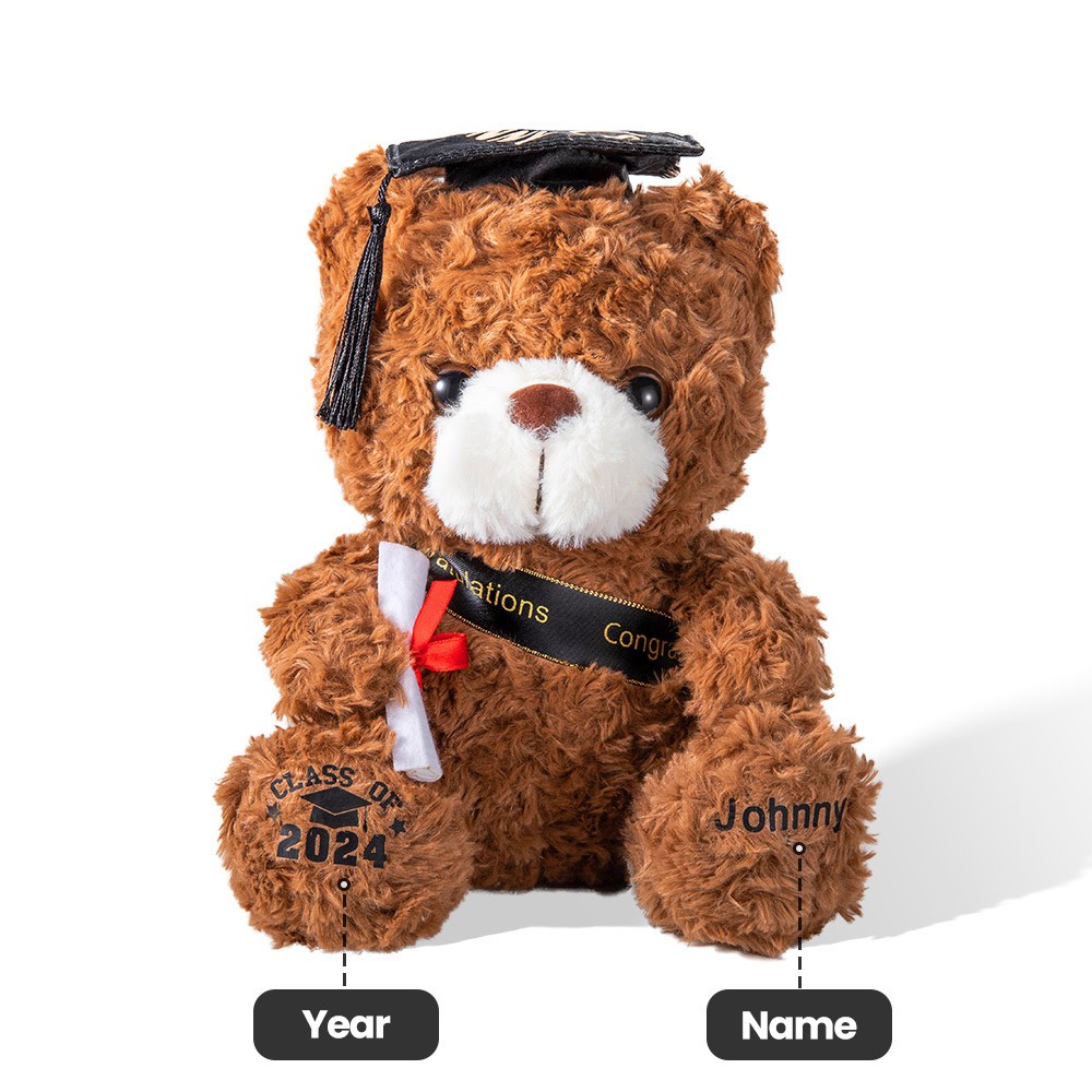 Custom Name Graduation Teddy Bear, Graduation Bear with School Badge, Graduation Gifts for Friends/Students/Kindergarten