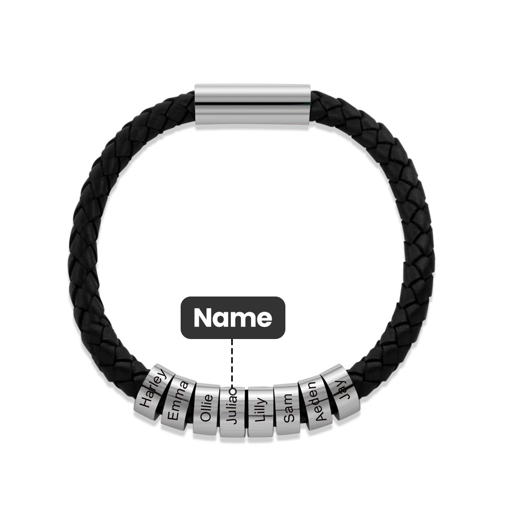 Personalized 1-8 Beads Braided Bracelet, Name Bracelet, Artificial Leather Men's Bracelet, Father's Day, Gifts for Father/Husband/Boyfriend