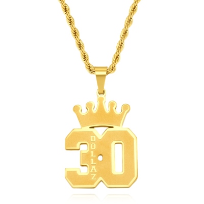 Personalized Name and Number Crown Necklace, Men's Minimalist Jewelry, Lucky Number Necklace, Birthday/Father's Day Gift for Him/Dad/Friends