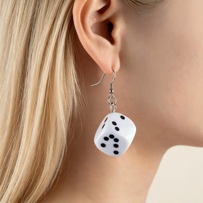 Acrylic Anti-OCD Chaos D6 Dice Dangle Earrings, Random Mismatched Dot Drop Earrings, Quirky Novelty DND Jewelry Gift for Her