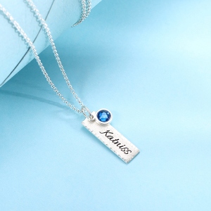 Personalize Hammered Bar Necklace with Birthstones Pure Silver
