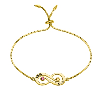 Personalized Infinity Name Bracelet with Birthstone in Gold