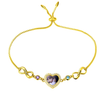 Personalized Heart Photo Infinity Bracelet in Gold