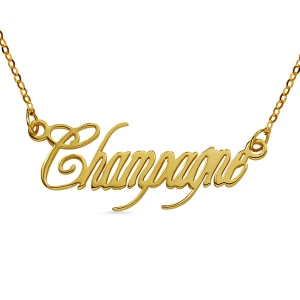 Bespoke Solid Gold Champagne Font Name Necklace