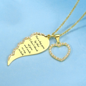 Personalized Angel Wing Heart Necklace Gold