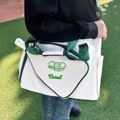 Custom Embroidered Name Pickleball Tote with Racket Pocket, Large Capacity Pickleball Paddle Handbag, Game Day/Birthday Gift for Pickleball Lovers