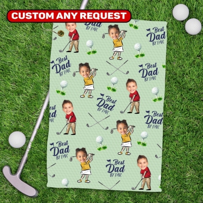 Custom Kid Face Golf Waffle Weave Sweat Towel with Name, Multicolor Absorbent Sports Towel, Birthday/Father's Day Gift for Golf Players/Dad/Husband