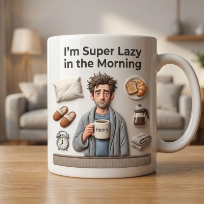 Gepersonaliseerde ochtendmok met cartoonprint van een lui jongetje en een lui meisje, 325 ml/445 ml, tweekleurige keramische koffie- en theekop met handvat, humoristisch verjaardagscadeau voor mannen/vrouwen