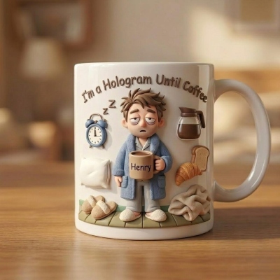 Gepersonaliseerde ochtendmok met cartoonprint van een lui jongetje en een lui meisje, 325 ml/445 ml, tweekleurige keramische koffie- en theekop met handvat, humoristisch verjaardagscadeau voor mannen/vrouwen