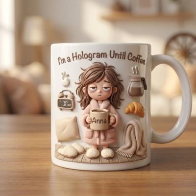 Gepersonaliseerde ochtendmok met cartoonprint van een lui jongetje en een lui meisje, 325 ml/445 ml, tweekleurige keramische koffie- en theekop met handvat, humoristisch verjaardagscadeau voor mannen/vrouwen