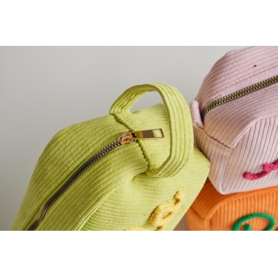 Personalized Embroidered Name Colorful Corduroy Pencil Bag, Portable Pen Pouch with Cute Accessory, Stationery Organizer, Back to School Gift for Kids
