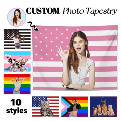 Op maat gemaakt wandtapijt met kleurrijke strepen van de Amerikaanse vlag, een schattige patriottische wandbanner, kamerdecoratie, cadeau voor Amerikaanse familie/dierenliefhebbers/vrienden.
