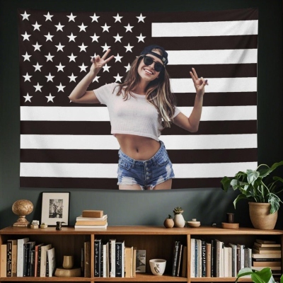 Op maat gemaakt wandtapijt met kleurrijke strepen van de Amerikaanse vlag, een schattige patriottische wandbanner, kamerdecoratie, cadeau voor Amerikaanse familie/dierenliefhebbers/vrienden.