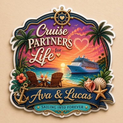 Personalized Name Romantic Tropical Sunset Cruise Door Magnet, Reusable Cruise Partners For Life Nautical Magnetic Decor, Honeymoon Gift for Couple