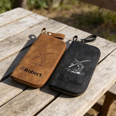 Personalized Name Leather Fishing Lure Storage Bag, Portable Spinner Spoon Bait Zipper Case, Outdoor Tackle Organizer, Gift for Fishing Lovers/Dad/Men