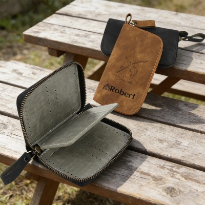 Gepersonaliseerde leren opbergtas met naam voor vislokken, draagbare opbergtas met ritssluiting voor spinners en lepels, organizer voor outdoor visgerei, cadeau voor visliefhebbers/vaders/mannen