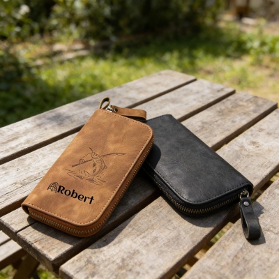 Gepersonaliseerde leren opbergtas met naam voor vislokken, draagbare opbergtas met ritssluiting voor spinners en lepels, organizer voor outdoor visgerei, cadeau voor visliefhebbers/vaders/mannen