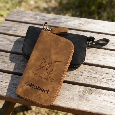 Gepersonaliseerde leren opbergtas met naam voor vislokken, draagbare opbergtas met ritssluiting voor spinners en lepels, organizer voor outdoor visgerei, cadeau voor visliefhebbers/vaders/mannen