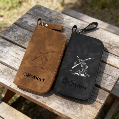 Gepersonaliseerde leren opbergtas met naam voor vislokken, draagbare opbergtas met ritssluiting voor spinners en lepels, organizer voor outdoor visgerei, cadeau voor visliefhebbers/vaders/mannen