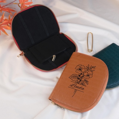 Custom Birth Flower Leather Needle Storage Case with Name, Vintage Sewing Crochet Pin Zipper Pouch, Travel Craft Work Organizer, Gift for Knitters
