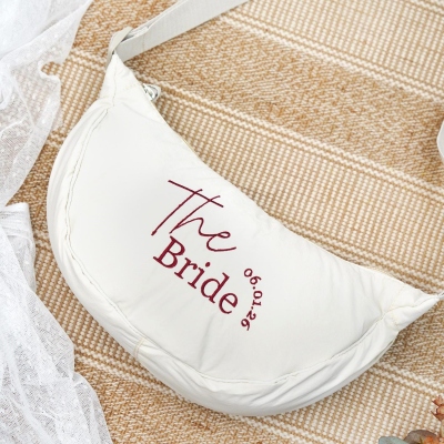 Personalized Embroidered Bride Team Crescent Crossbody Bag, Soft Sling Fanny Zipper Pouch, Wedding Bride Shower Organizer, Gift for Bridesmaids/Ladies