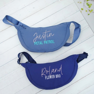Personalized Embroidered Bride Team Crescent Crossbody Bag, Soft Sling Fanny Zipper Pouch, Wedding Bride Shower Organizer, Gift for Bridesmaids/Ladies