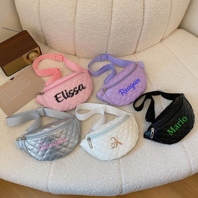 Personalized Embroidered Quilted Fanny Pack with Name, Large Capacity Crossbody Waist Bag, Daily Travel Park Girls Trip Use, Gift for Teens/Friends