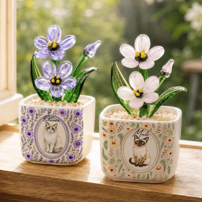 Personalized Pet Photo Glass Forget Me Not Pot with Name, Handmade Pet Memorial Floral Planter, Home Desk Ornament, Gift for Pet Lovers/Friends/Her