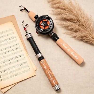Personalized Engraved Ice Fishing Rod with Name, Wood Handle Portable Ice‑Fishing Pole, Keepsake/Birthday Gift for Fishing Enthusiasts/Dad/Grandpa