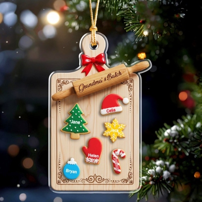 Personalized Batch Baking Board Christmas Ornament with Name, Acrylic Cookie Shaped Tree Decoration, Memorable Keepsake, Gift for Grandma/Mom/Her