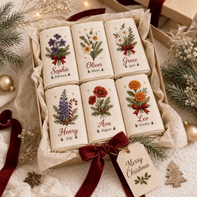 Custom Birth Flower Christmas Napkins with Name, Reusable Holiday Table Decor, Sentimental Family Keepsake, Christmas Gift for Family/Friends/Kids