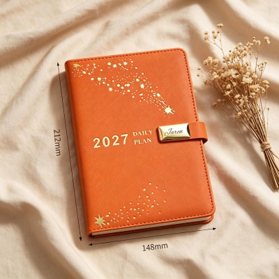 Personalized Name 2027 Daily Planner Notebook, PU Leather A5 Notebook & Pen, Calendar Journal with Magnetic Clasp, Birthday Gift for Women/Men/Friends