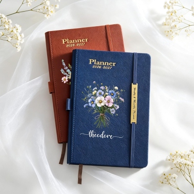 Personalized Floral 2026-2027 Planner Notebook with Name, PU Leather Hardcover Agenda Notebook with Elastic Band, Birthday Gift for Women/Teachers/Her