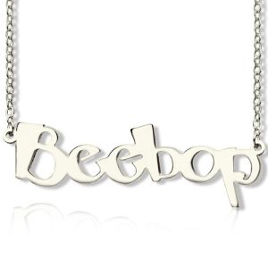Solid White Gold Personalized Beetle Font Letter Name Necklace