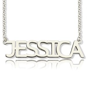 Solid White Gold Jessica Style Name Necklace