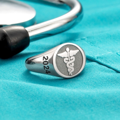 Personalized Caduceus Medical Signet Ring