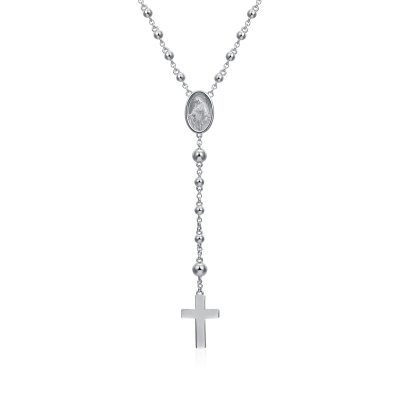 Gepersonaliseerde rozenkransketting met kruis van de Maagd Maria, 925 sterlingzilver, spirituele en religieuze sieraden, doop-/eerste communiecadeau voor hem/haar