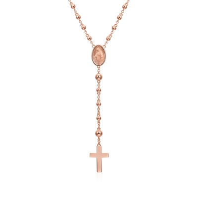 Gepersonaliseerde rozenkransketting met kruis van de Maagd Maria, 925 sterlingzilver, spirituele en religieuze sieraden, doop-/eerste communiecadeau voor hem/haar