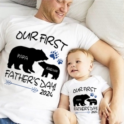 Custom Name Father and Baby Matching Set, Our First Father's Day Together 2024 Shirt, 100% Cotton Shirt, Father's Day Gift for Baby New Dad