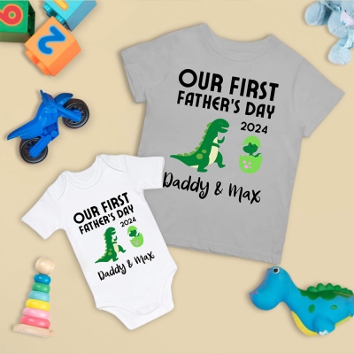 Custom Name Father and Baby Matching Set, Our First Father's Day Together 2024 Shirt, 100% Cotton Shirt, Father's Day Gift for Baby New Dad