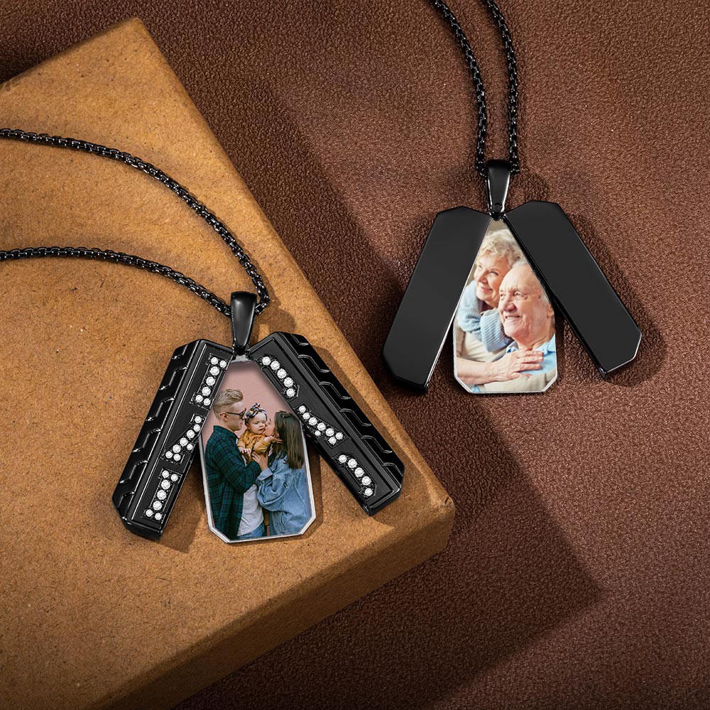 Custom Men Locket Necklace with Birthstone and Photo, Dad Necklace, Father's Day Gift for Dad/Grandfather/Boyfriend