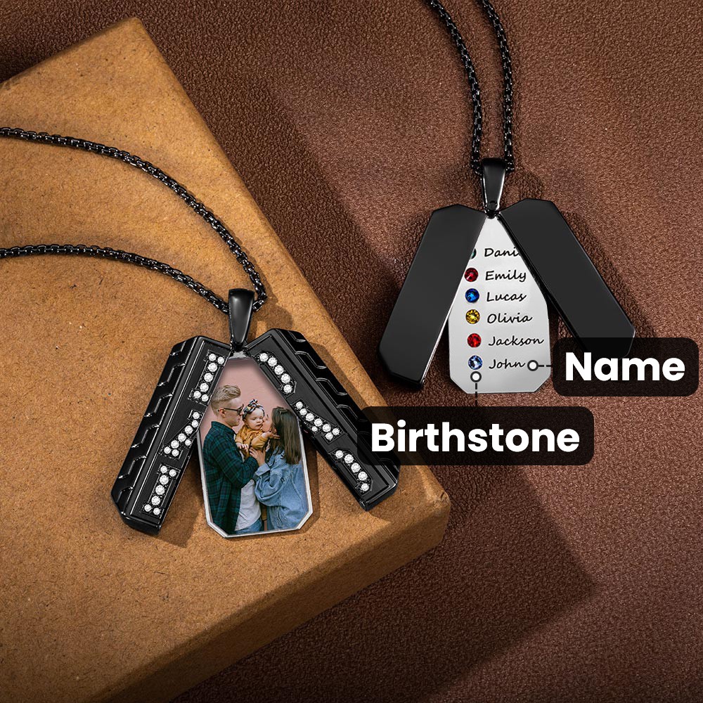 Custom Men Locket Necklace with Birthstone and Photo, Dad Necklace, Father's Day Gift for Dad/Grandfather/Boyfriend
