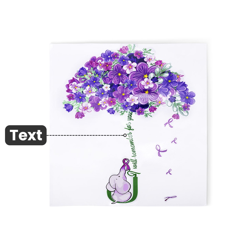 Customized Forget Me Not Flower Elephant Umbrella Car Decal, Dalzheimer's Awareness Sticker, Encouragement Gift for Alzheimer's Patient/Warrior/Family