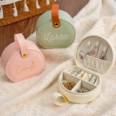 Personalized Hand-Held Jewelry Bag with Name, Portable Mini Leather Travel Jewelry Case, Birthday/Mother's Day/Wedding Gift for Her/Mom/Bridesmaids