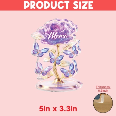 Personalisierte Rose- und Schmetterlingsplakette für Mama mit 1-5 Namen, romantisches Acryl-Familien-Erinnerungsstück, Schreibtischdekoration, Geburtstags-/Muttertagsgeschenk für Mama/Oma