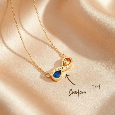 Personalized Infinity Double Birthstones Necklace with Name, Dainty Sterling Silver 925 Pendant, Meaningful Keepsake Jewelry, Gift for Mom/Grandma/Her