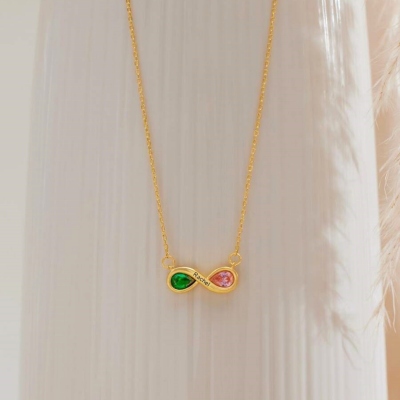 Personalized Infinity Double Birthstones Necklace with Name, Dainty Sterling Silver 925 Pendant, Meaningful Keepsake Jewelry, Gift for Mom/Grandma/Her