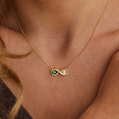 Personalized Infinity Double Birthstones Necklace with Name, Dainty Sterling Silver 925 Pendant, Meaningful Keepsake Jewelry, Gift for Mom/Grandma/Her