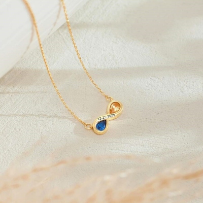 Personalized Infinity Double Birthstones Necklace with Name, Dainty Sterling Silver 925 Pendant, Meaningful Keepsake Jewelry, Gift for Mom/Grandma/Her