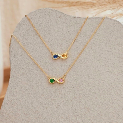 Personalized Infinity Double Birthstones Necklace with Name, Dainty Sterling Silver 925 Pendant, Meaningful Keepsake Jewelry, Gift for Mom/Grandma/Her